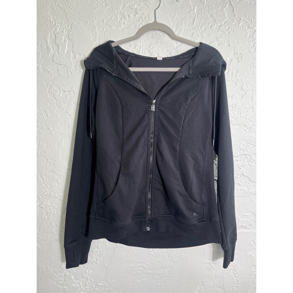 CRZ YOGA Black Full Zip Hooded Jacket Women's XL 14 Athletic Workout Hoodie